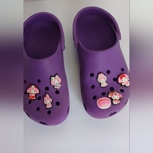 CROCS Purple with Hello Kitty And My Melody Jibbitz Charms